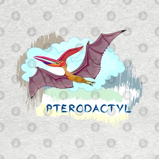 Illustration of flying pterodactyl by Artist Natalja Cernecka